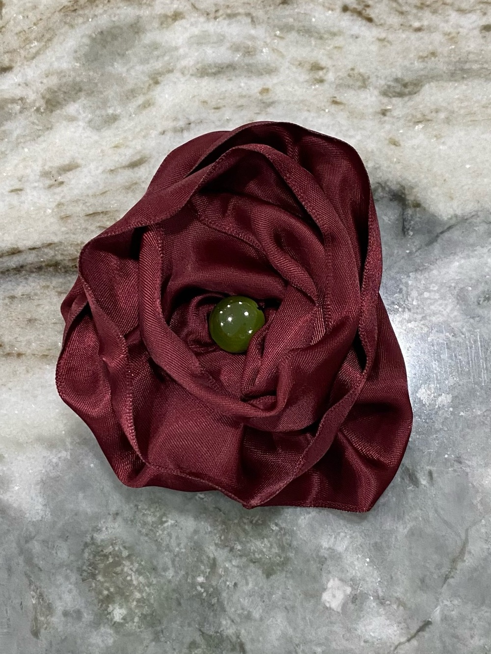 Burgandy satin Rose hair, tote, clothing clip